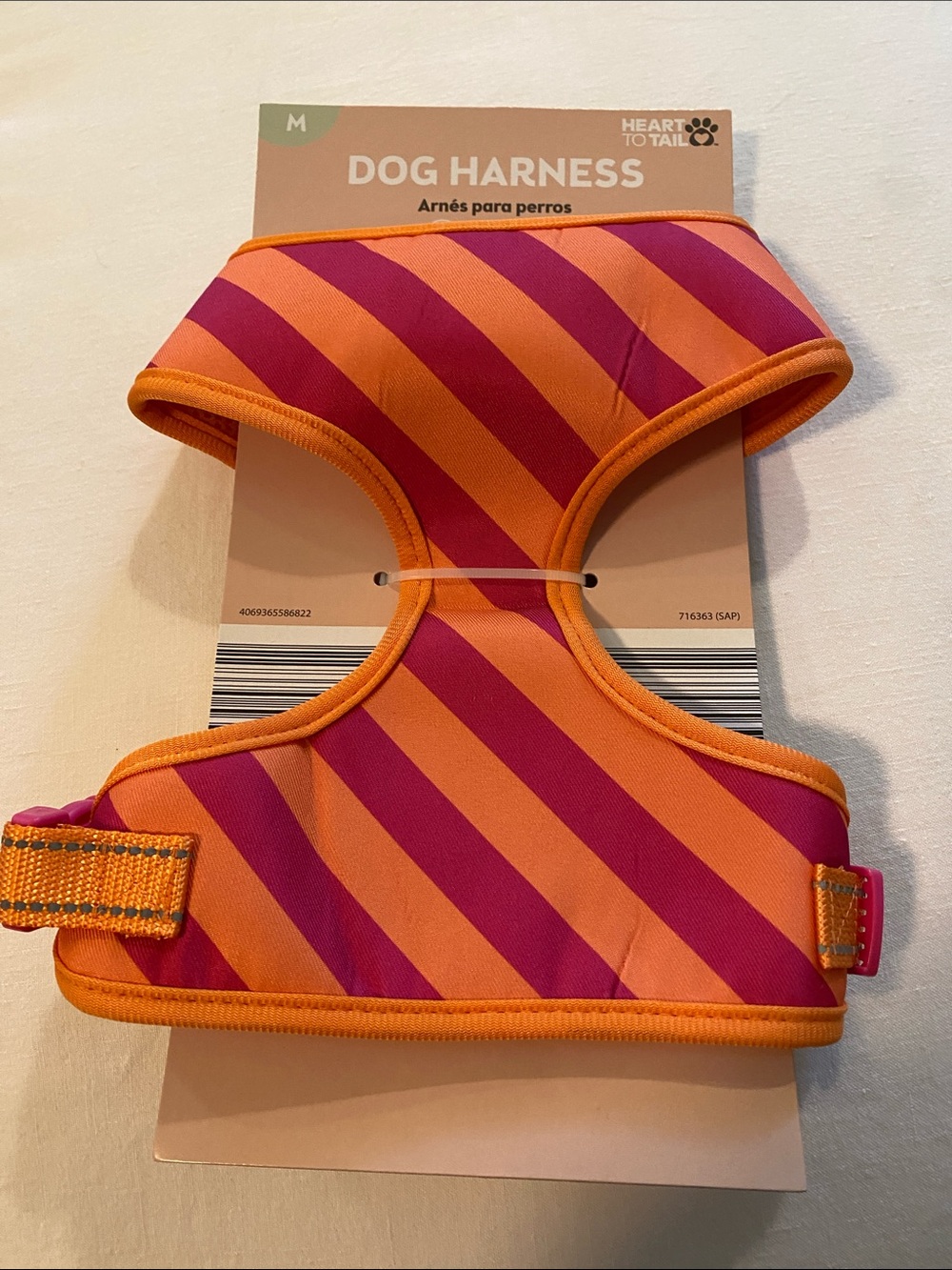 Heart to Tail Orange & Pink Striped Dog Harness - Medium
